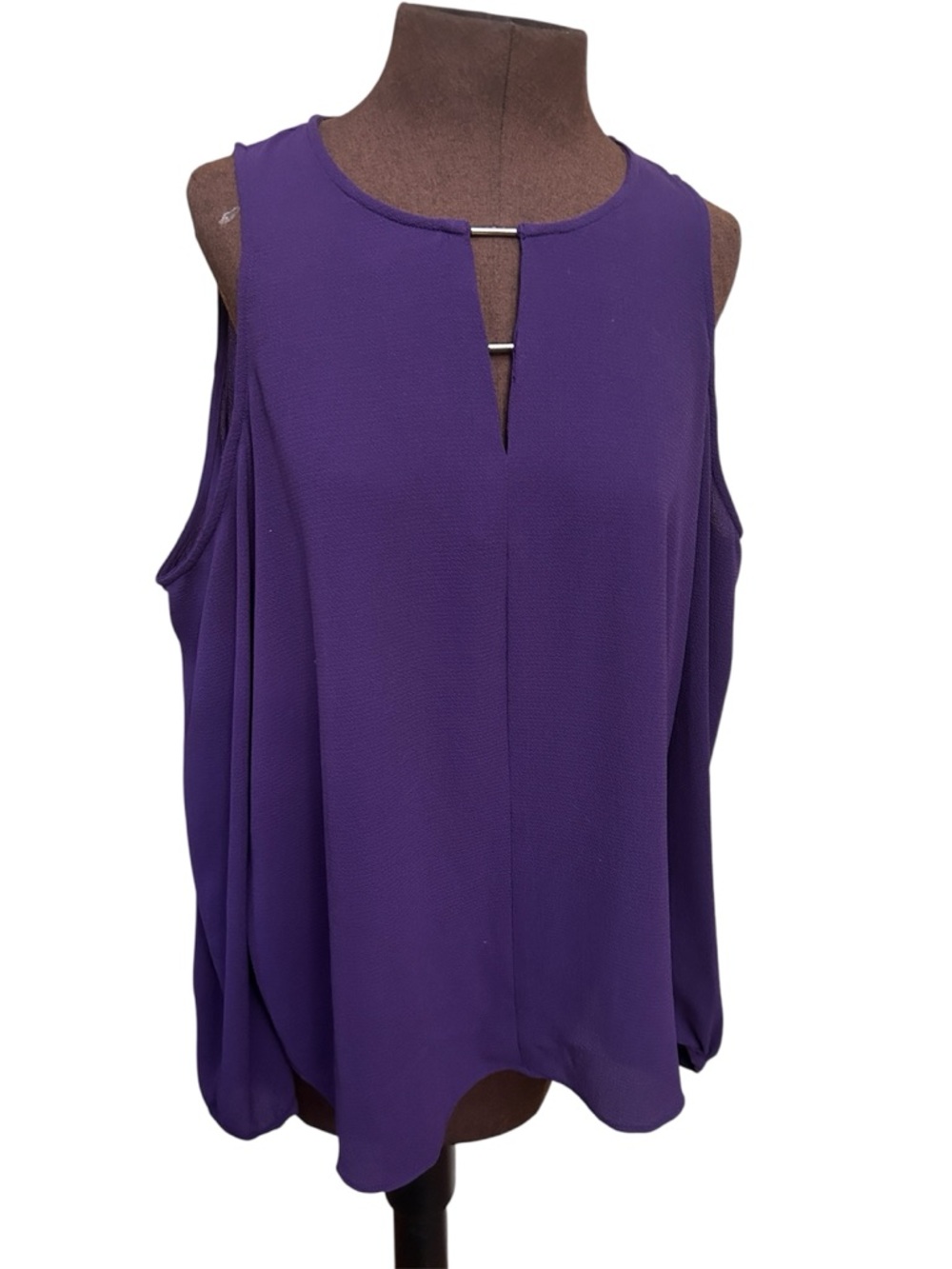 Michael Kors Deep Purple Cold Shoulder Keyhole Blouse - Metallic Accents